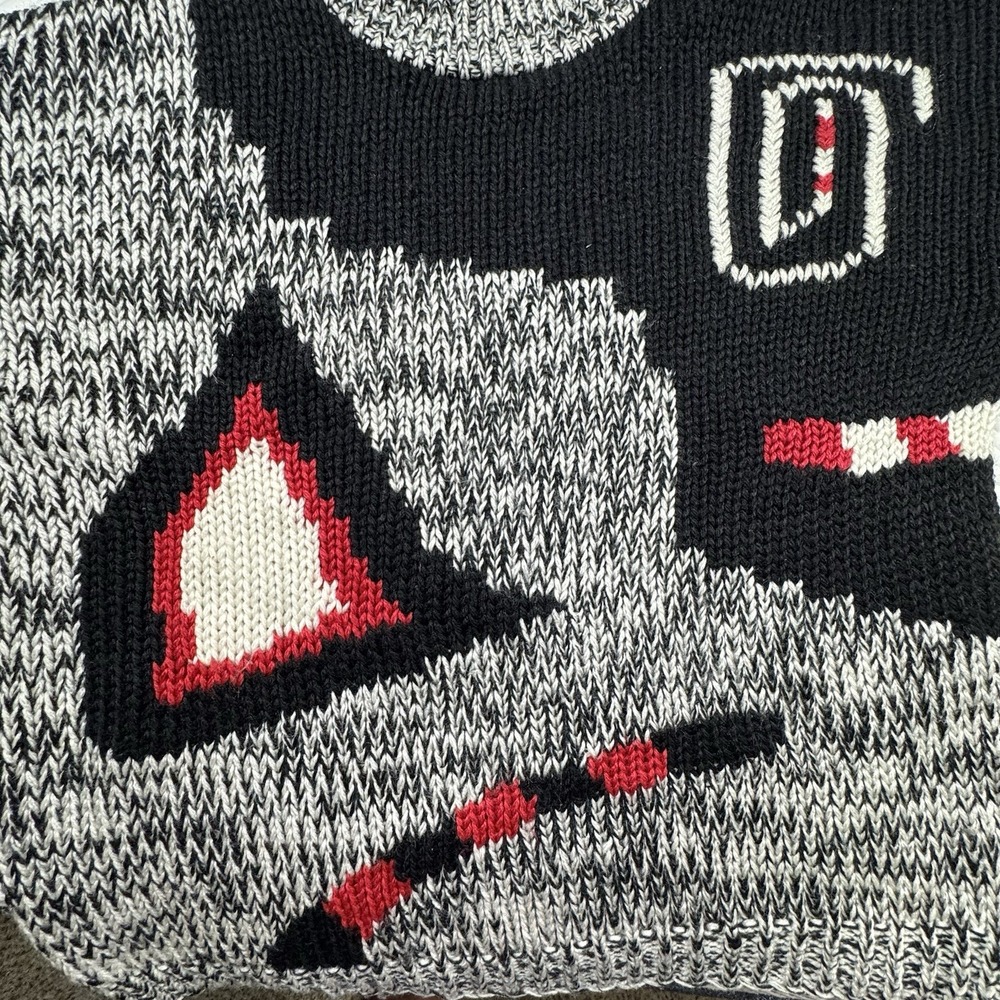 Vintage Le Tigre Acrylic Sweater Men Lg Abstract 90s Grandpa Black - Picture 6 of 8